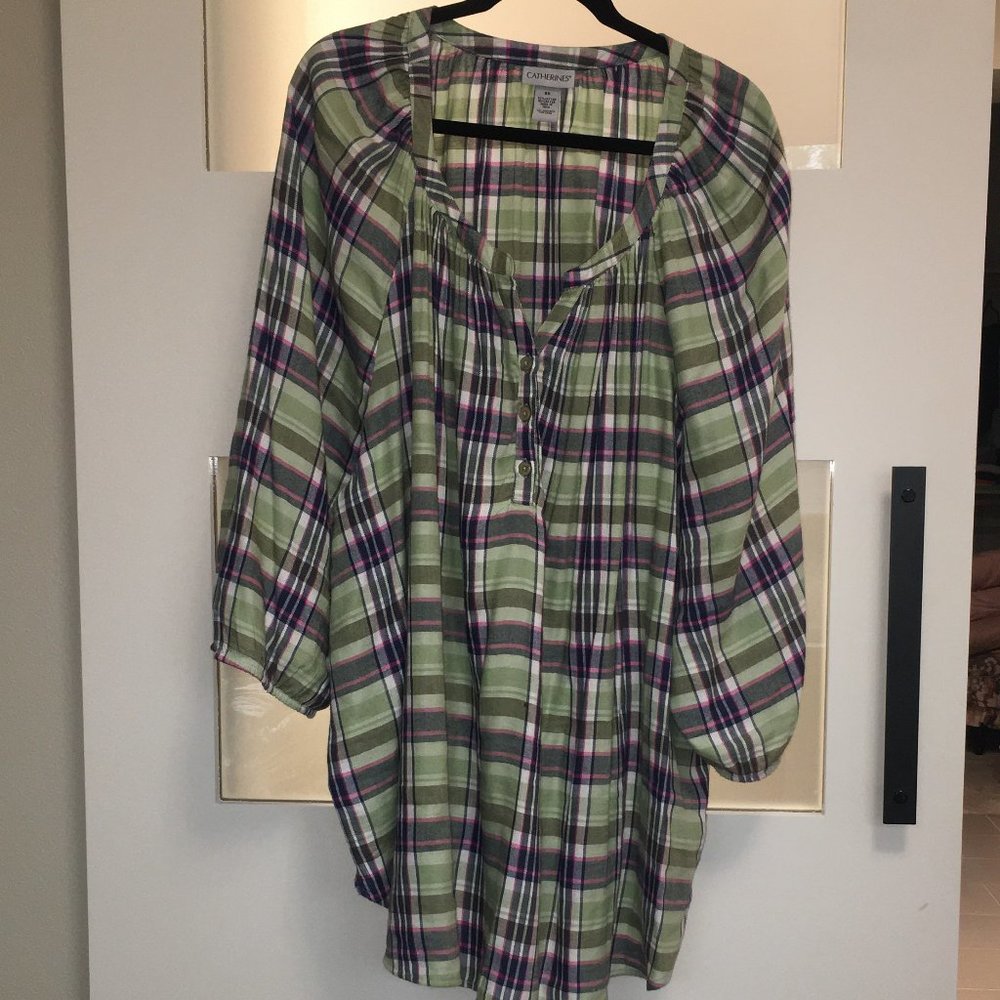 Green, Navy & Pink Plaid Top